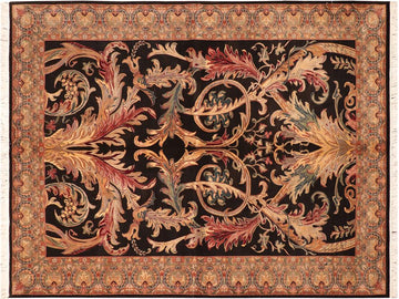 handmade Traditional Bhati Black Green Hand Knotted RECTANGLE 100% WOOL area rug 6x9